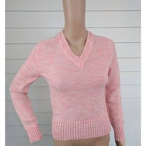 70s Sweater Marled Salmon Jumper Pullover Acrylic Nylon XS
